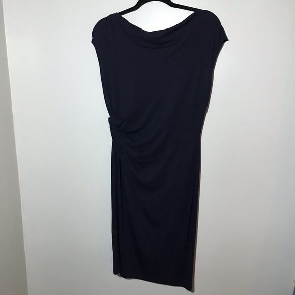 Lafayette 148 navy blue sheath dress with gathered side ruched sleeveless 4 midi - Picture 1 of 8